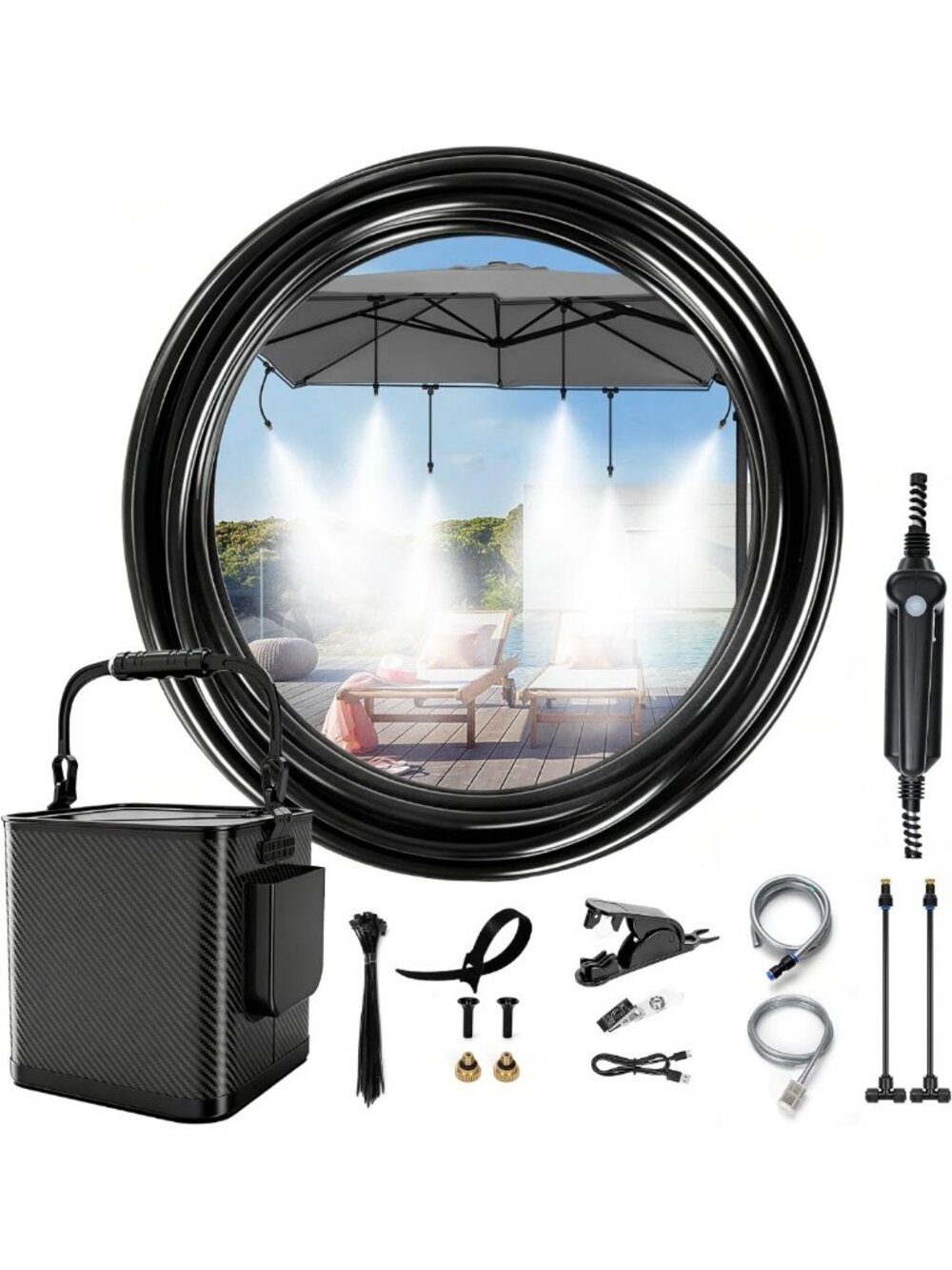 Portable Misting Cooling System with 10M Hose & 8 Nozzles for Outdoor Fun